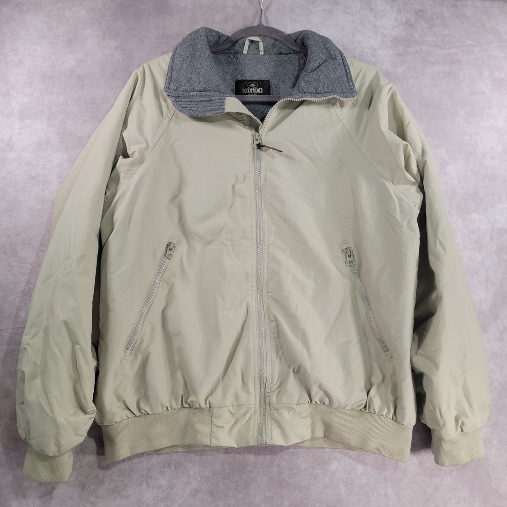 Vintage RedHead Tan Fleece Lined Bomber Jacket Windbreaker Khaki Full Zip Mens L